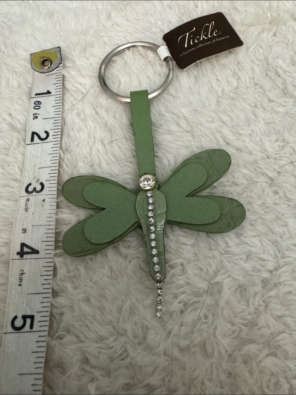 Department 56 Tickle Dragonfly Leather Key Chain with Ring New